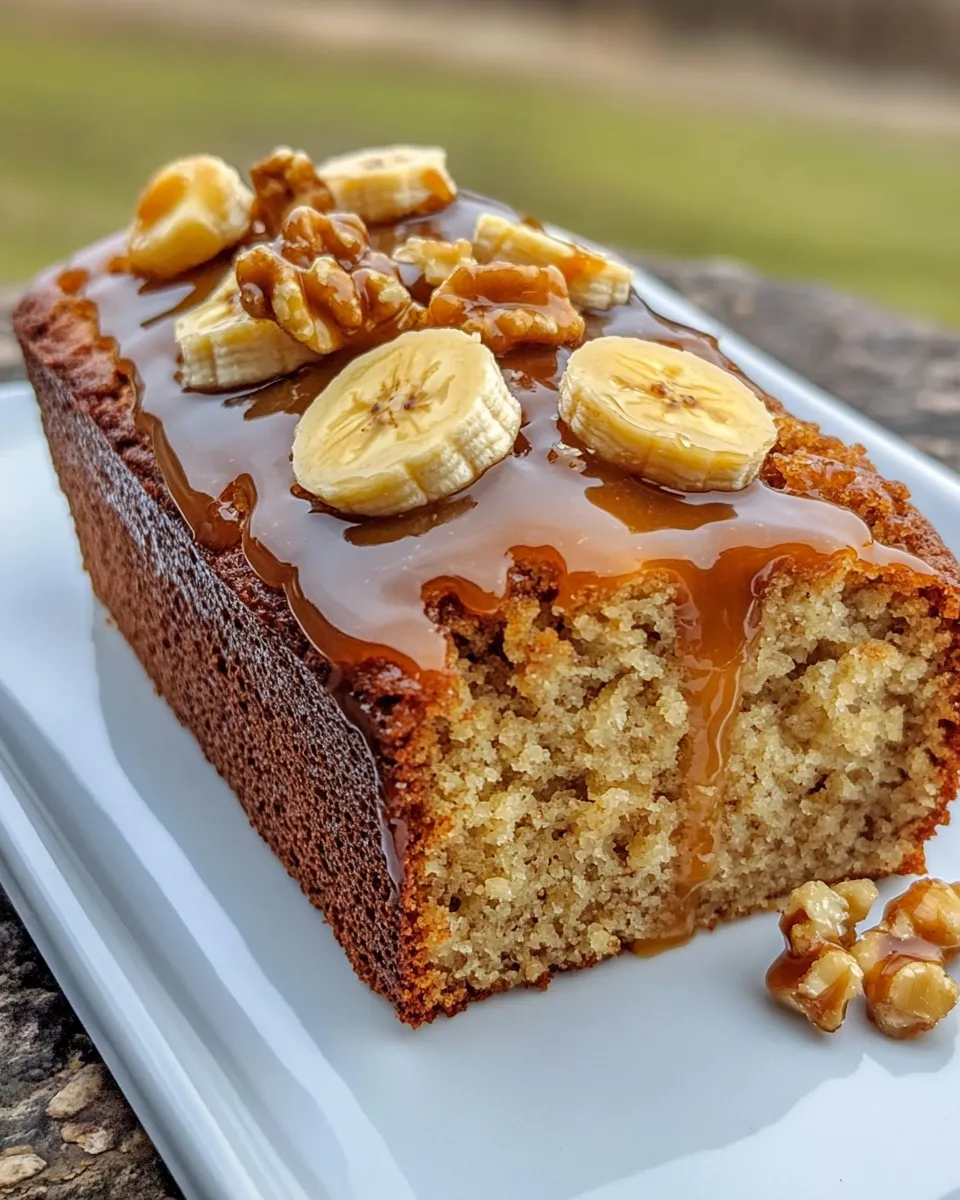 Easy Caramel Banana Bread with Walnuts food shot