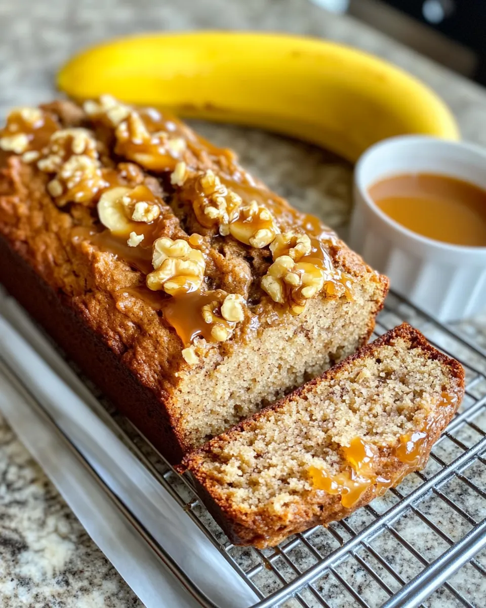 Delicious Caramel Banana Bread with Walnuts plate image