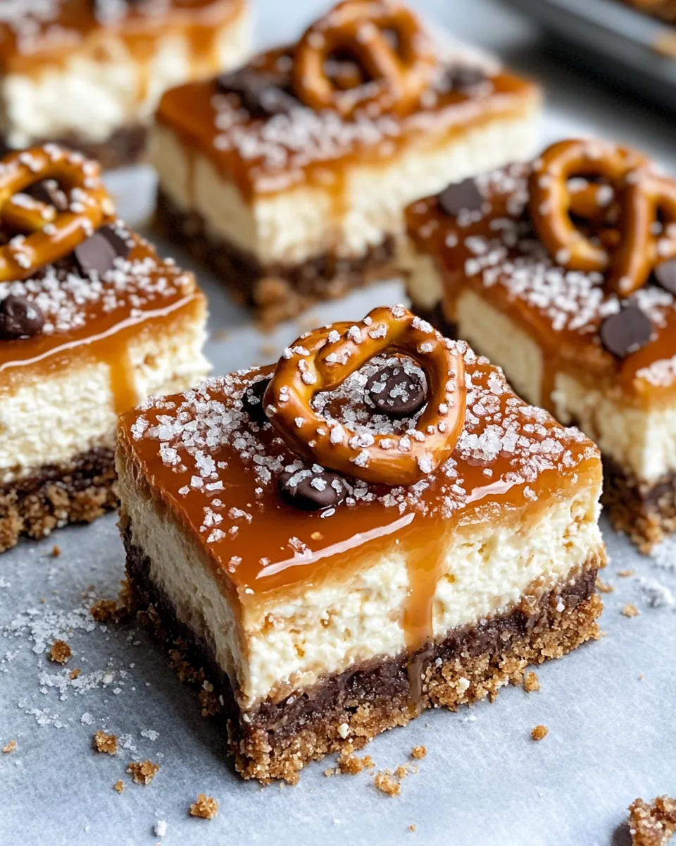 Easy Caramel Drizzle Cheesecake Bars with Pretzel Crust recipe image