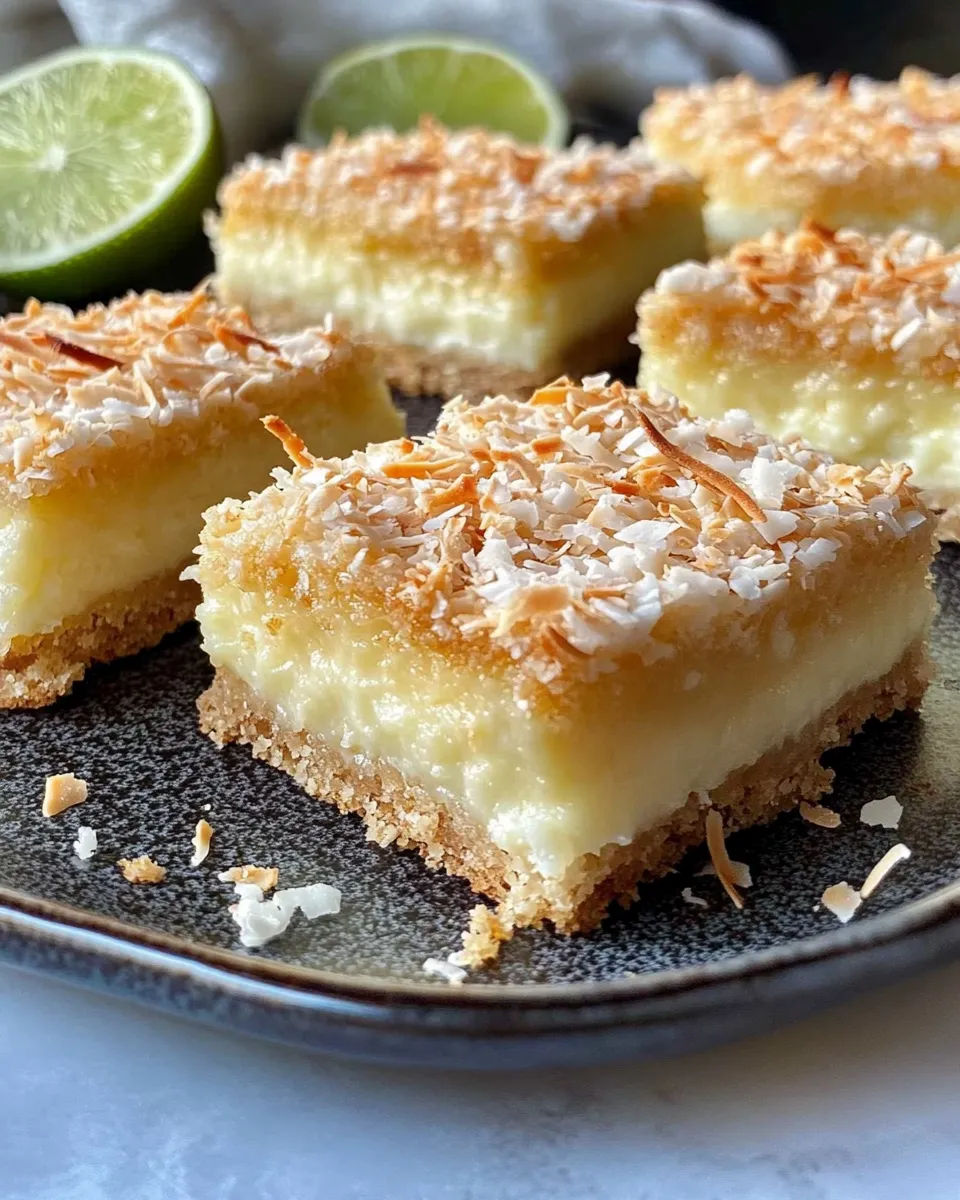 Easy Coconut Lime Bars with Toasted Shredded Coconut food shot