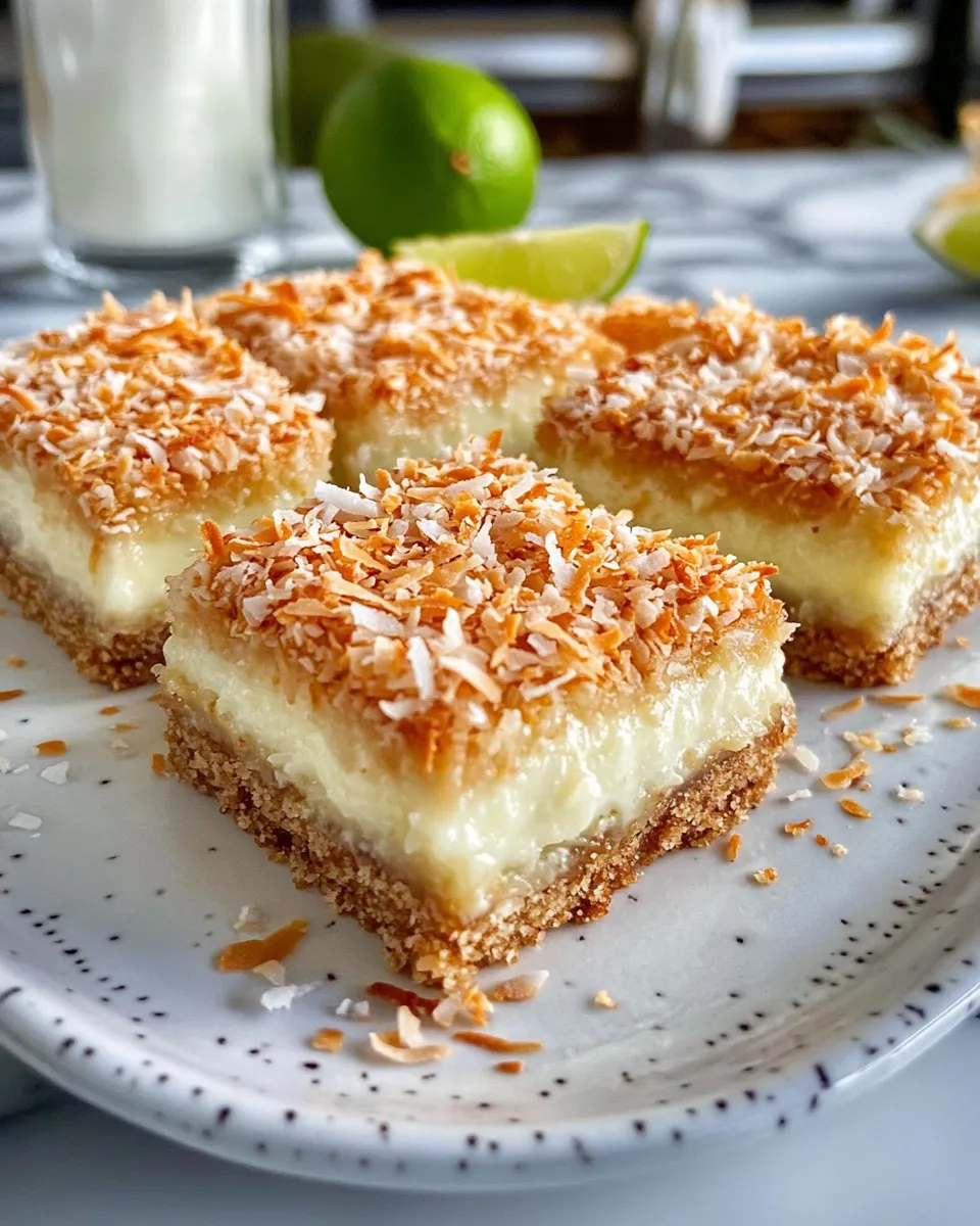 Delicious Coconut Lime Bars with Toasted Shredded Coconut plate image
