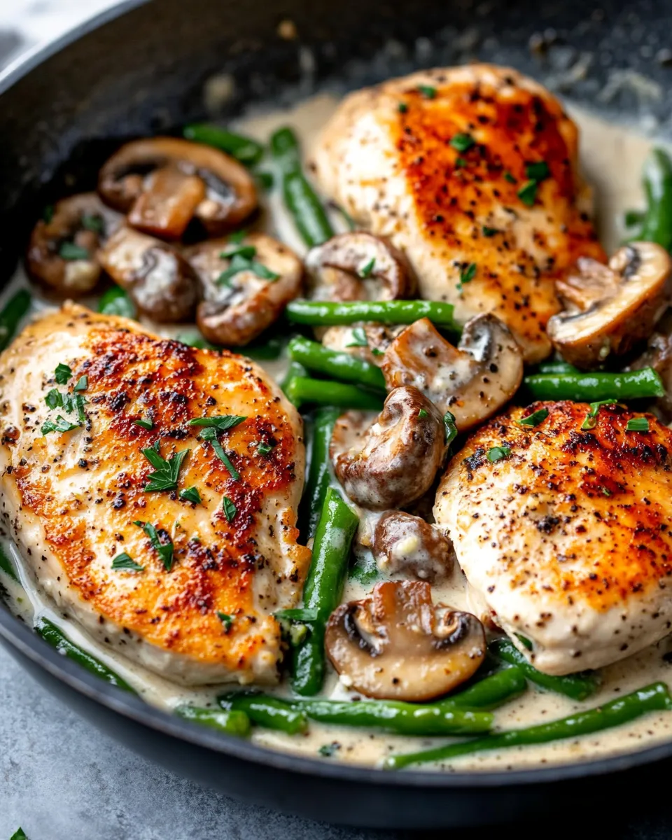 Classic Creamy Garlic Mushroom Chicken with Green Beans dish photo