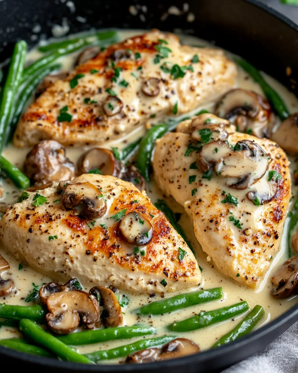 Easy Creamy Garlic Mushroom Chicken with Green Beans food shot