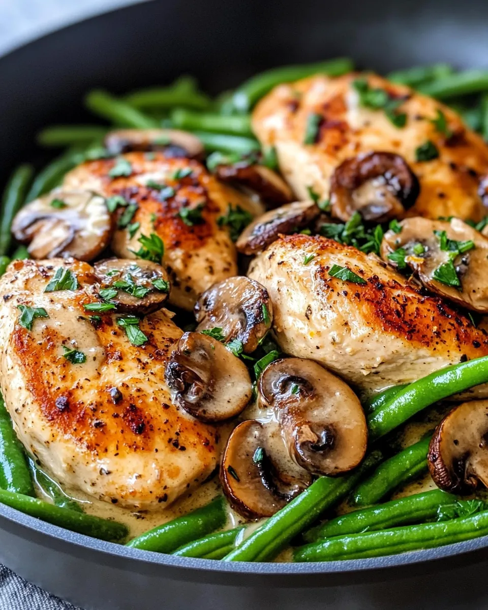 Delicious Creamy Garlic Mushroom Chicken with Green Beans image