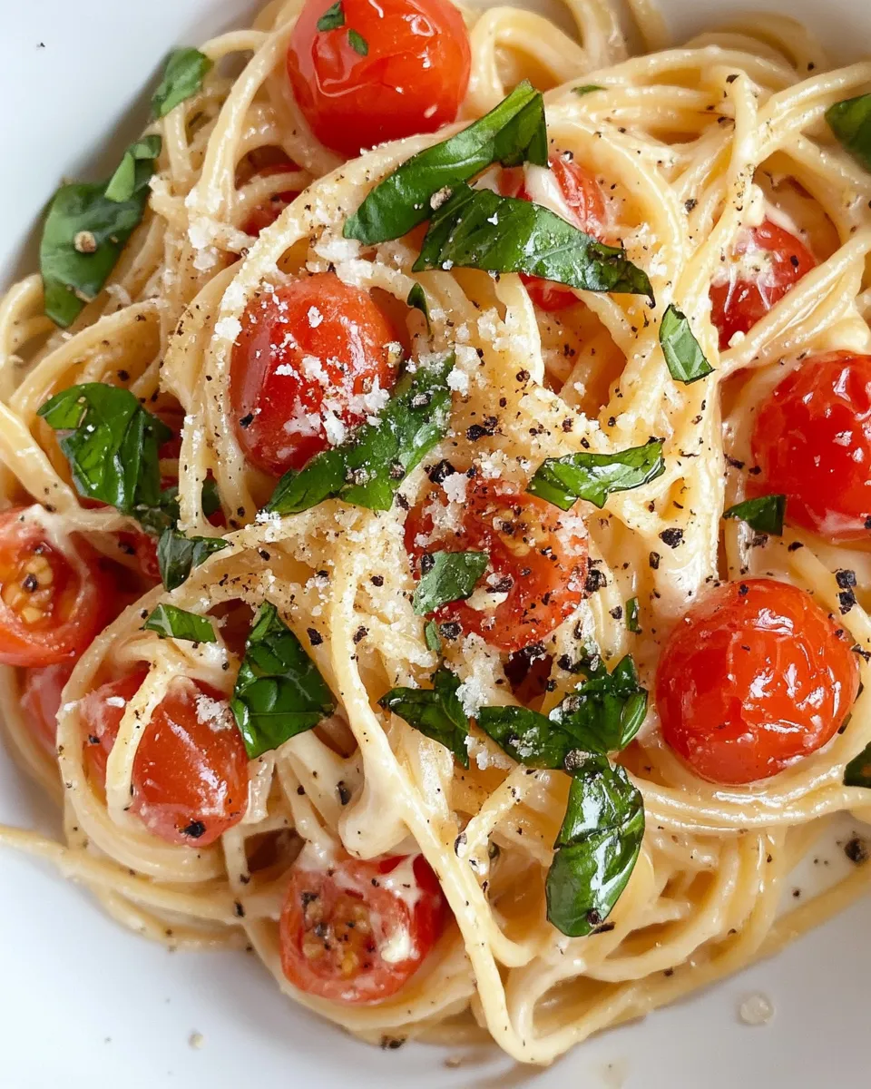 Classic Creamy Mascarpone Tomato Pasta with Basil dish photo
