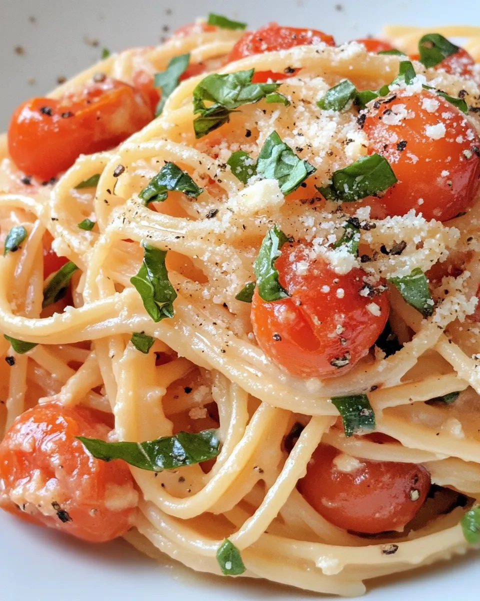 Delicious Creamy Mascarpone Tomato Pasta with Basil plate image
