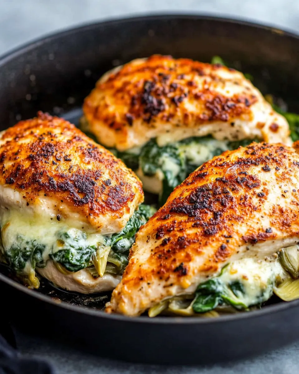 Easy Creamy Spinach Artichoke Stuffed Chicken Breast food shot