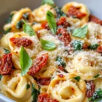 Homemade Creamy Sun-Dried Tomato Tortellini with Spinach photo