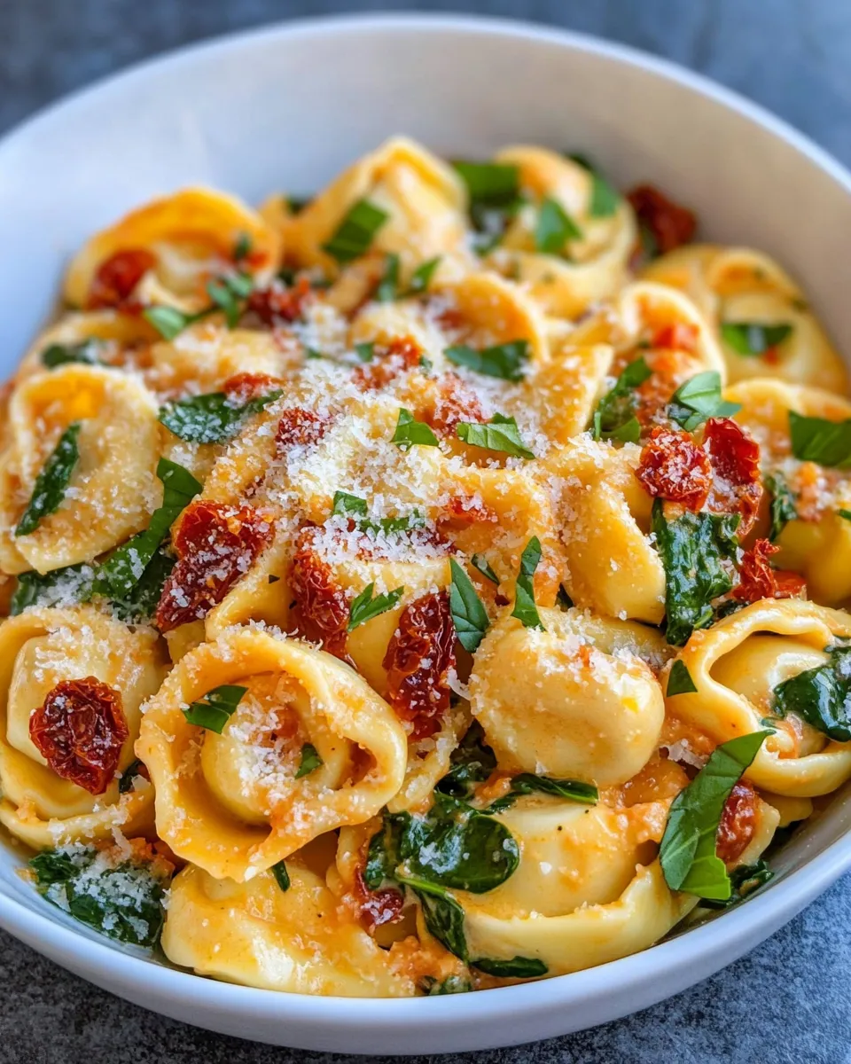 Easy Creamy Sun-Dried Tomato Tortellini with Spinach recipe photo