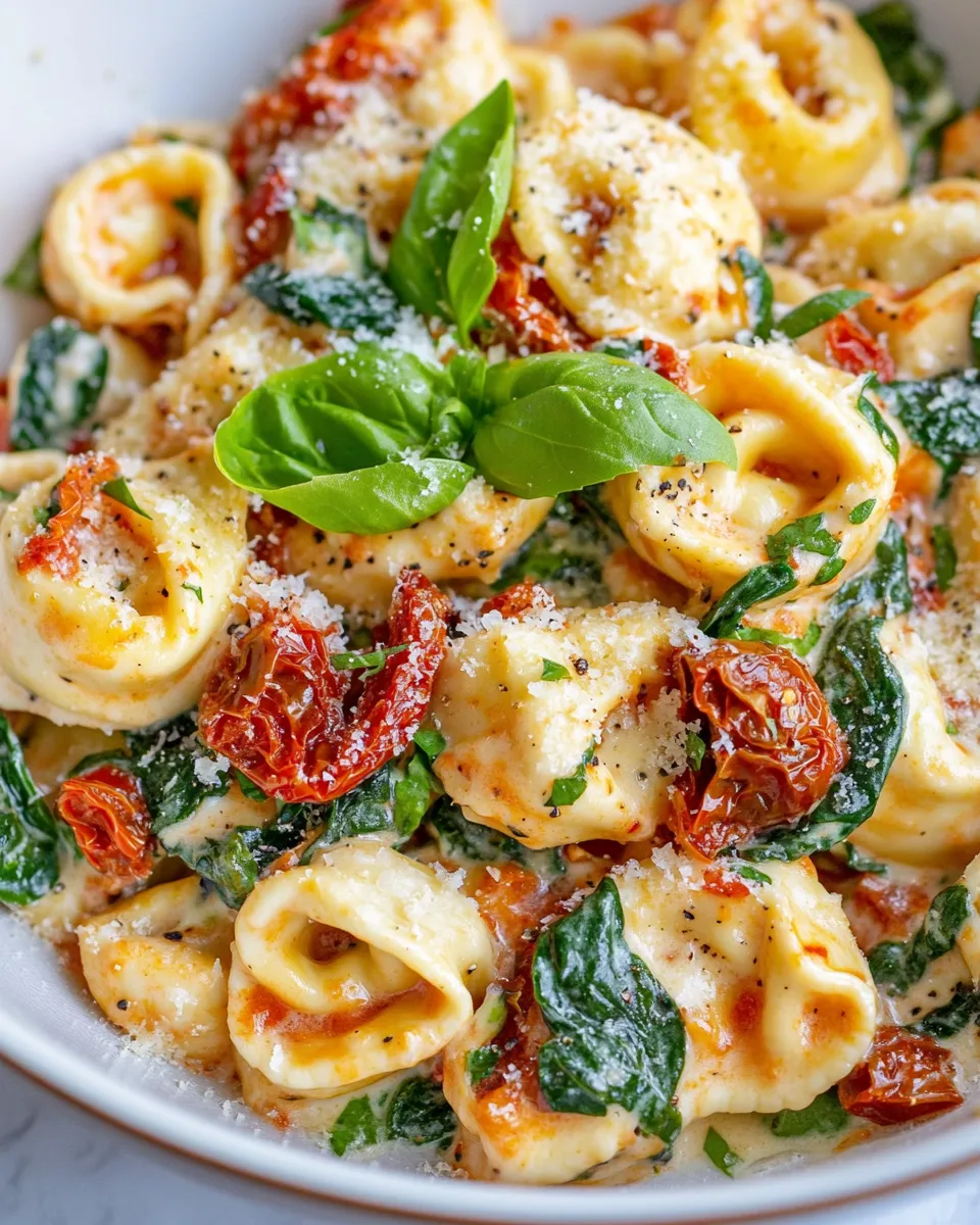 Delicious Creamy Sun-Dried Tomato Tortellini with Spinach dish photo