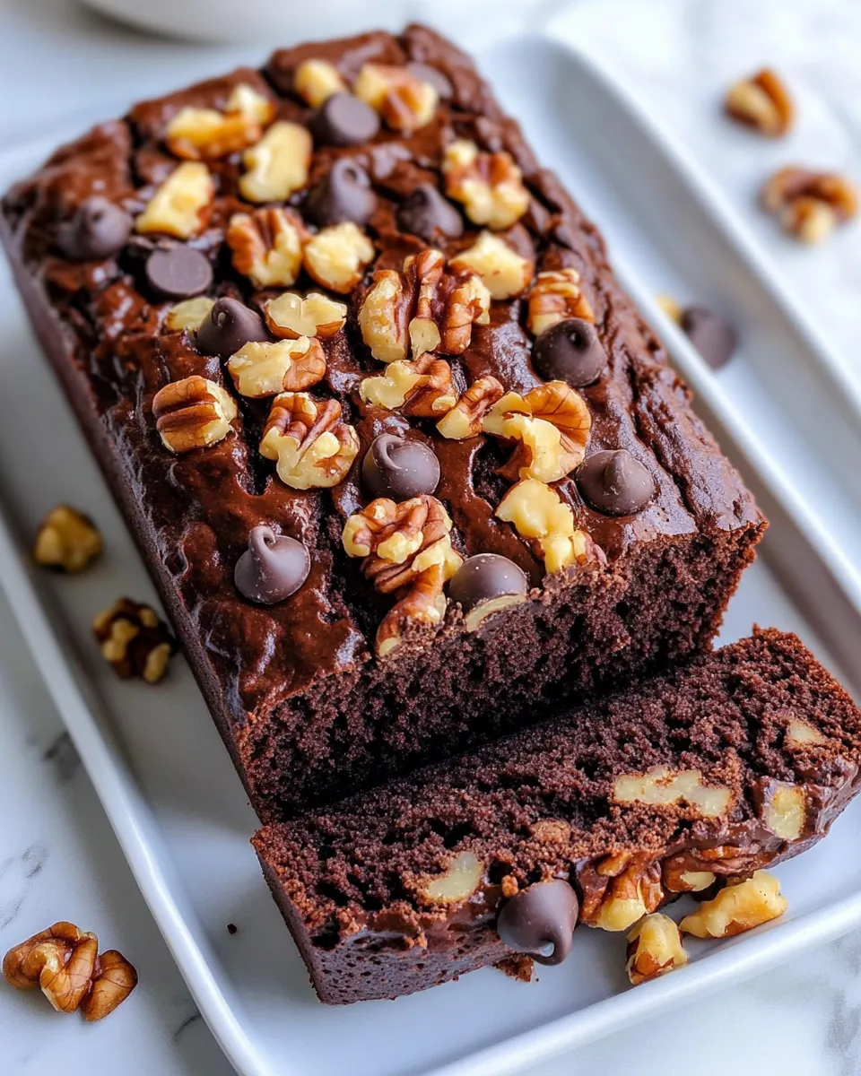 Easy Double Chocolate Zucchini Bread with Walnuts food shot