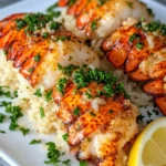 Delicious Garlic Butter Lobster Tails with Parmesan Rice photo
