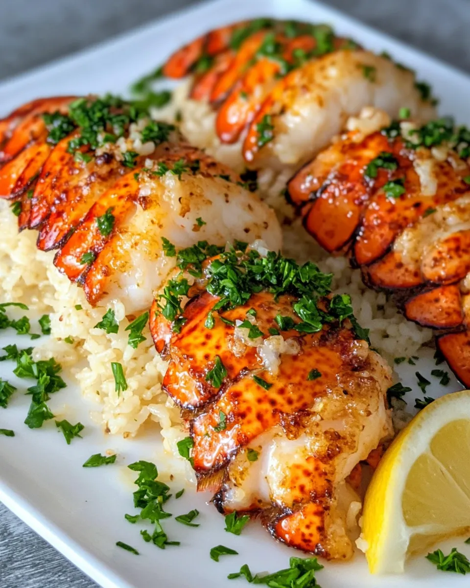 Delicious Garlic Butter Lobster Tails with Parmesan Rice photo