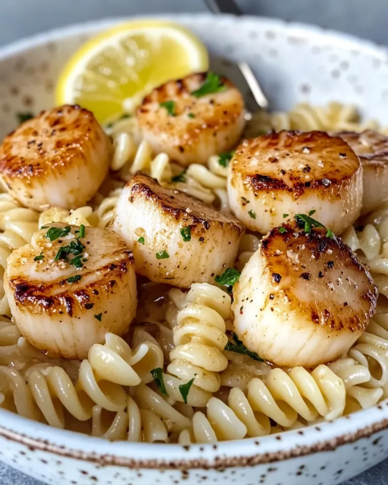 Homemade Garlic Butter Scallops over Fusilli recipe photo