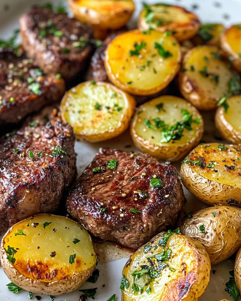 Easy Garlic Butter Steak Bites & Roasted Fingerling Potatoes recipe photo