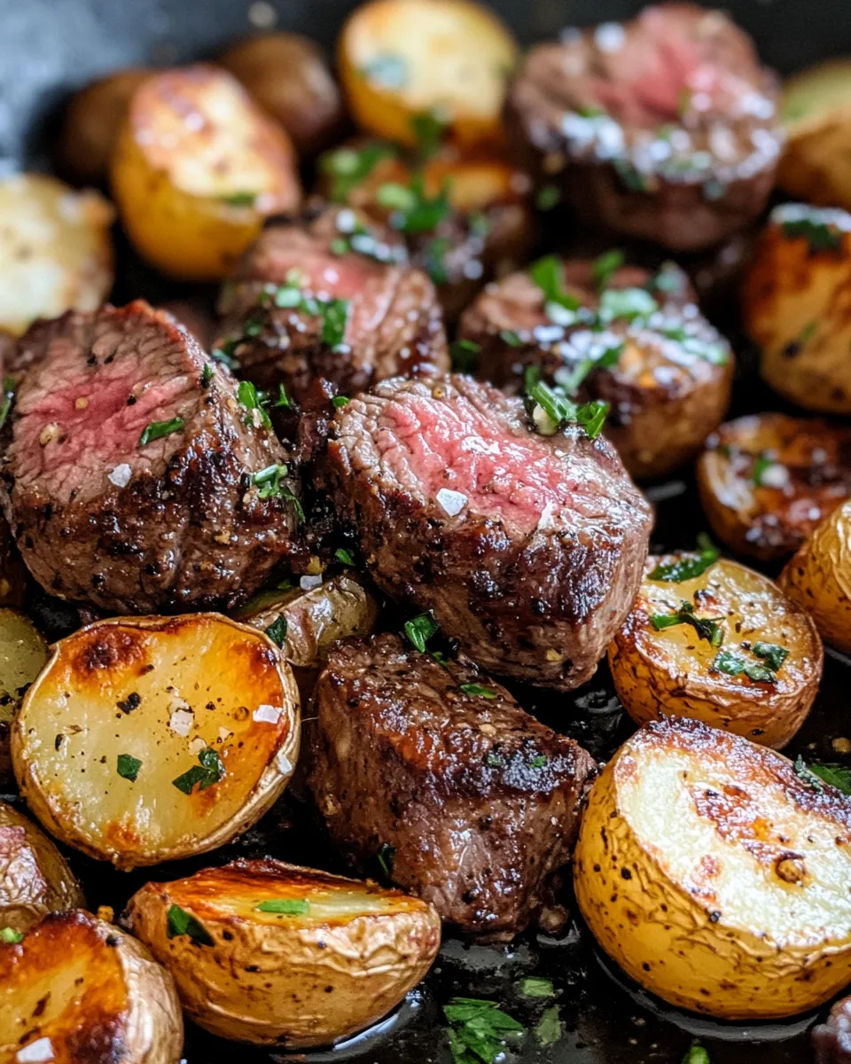 Delicious Garlic Butter Steak Bites & Roasted Fingerling Potatoes dish photo