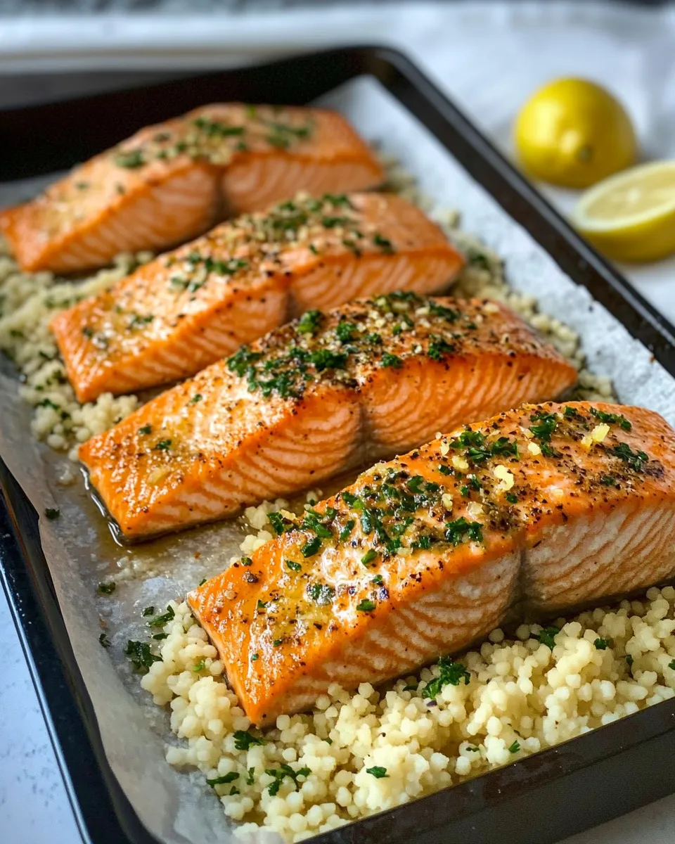 Classic Garlic Herb Roasted Salmon with Lemon Couscous image
