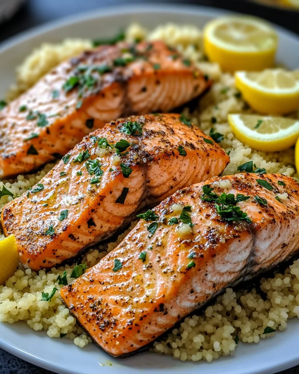 Easy Garlic Herb Roasted Salmon with Lemon Couscous recipe photo