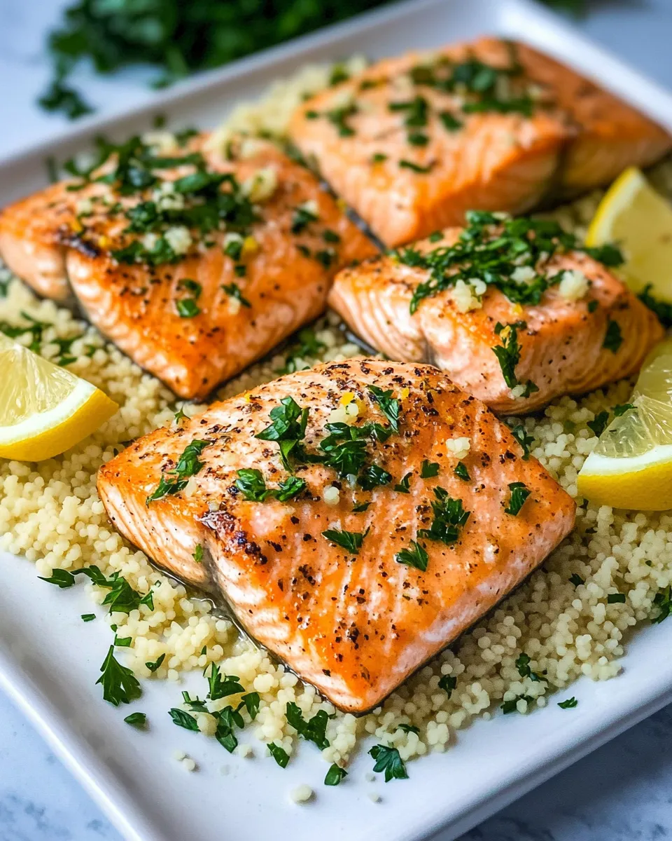 Delicious Garlic Herb Roasted Salmon with Lemon Couscous dish photo