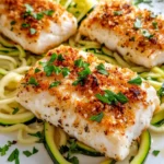 Homemade Garlic Parmesan Crusted White Fish with Zucchini Noodles photo