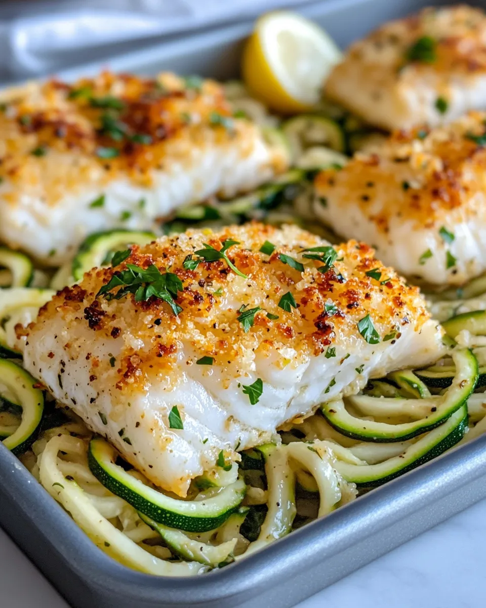 Classic Garlic Parmesan Crusted White Fish with Zucchini Noodles image