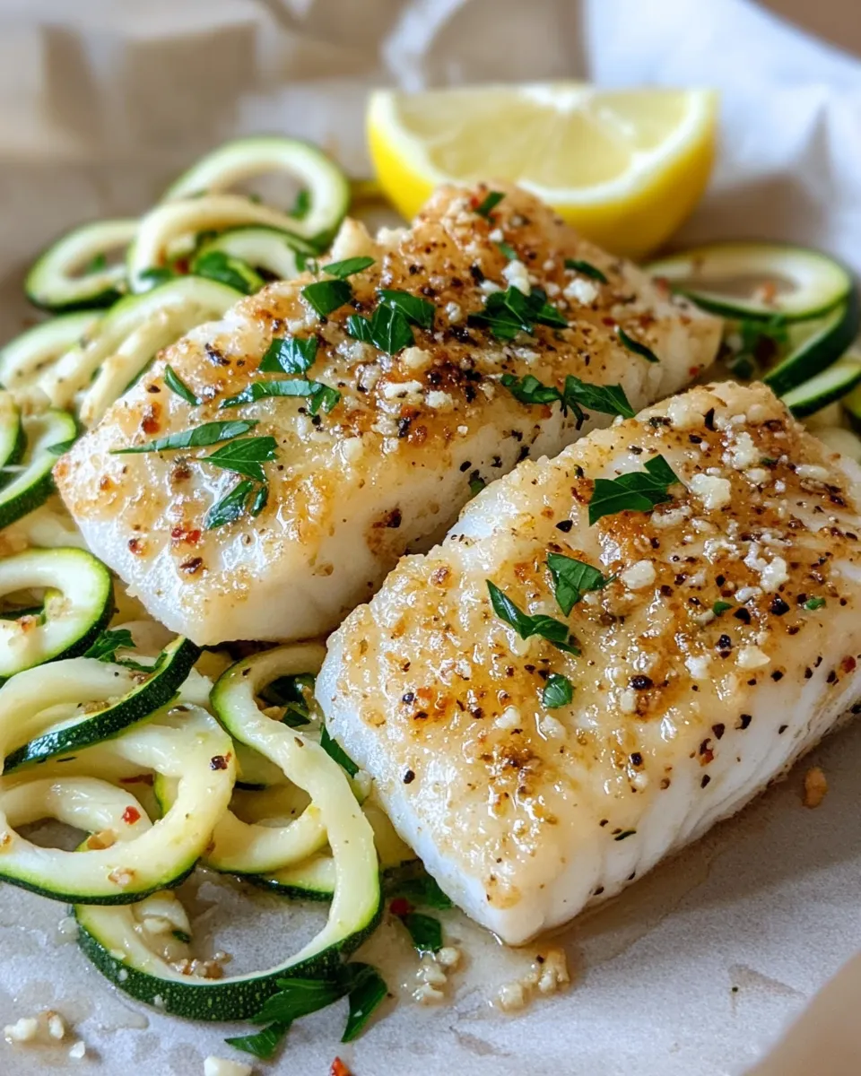 Easy Garlic Parmesan Crusted White Fish with Zucchini Noodles recipe photo