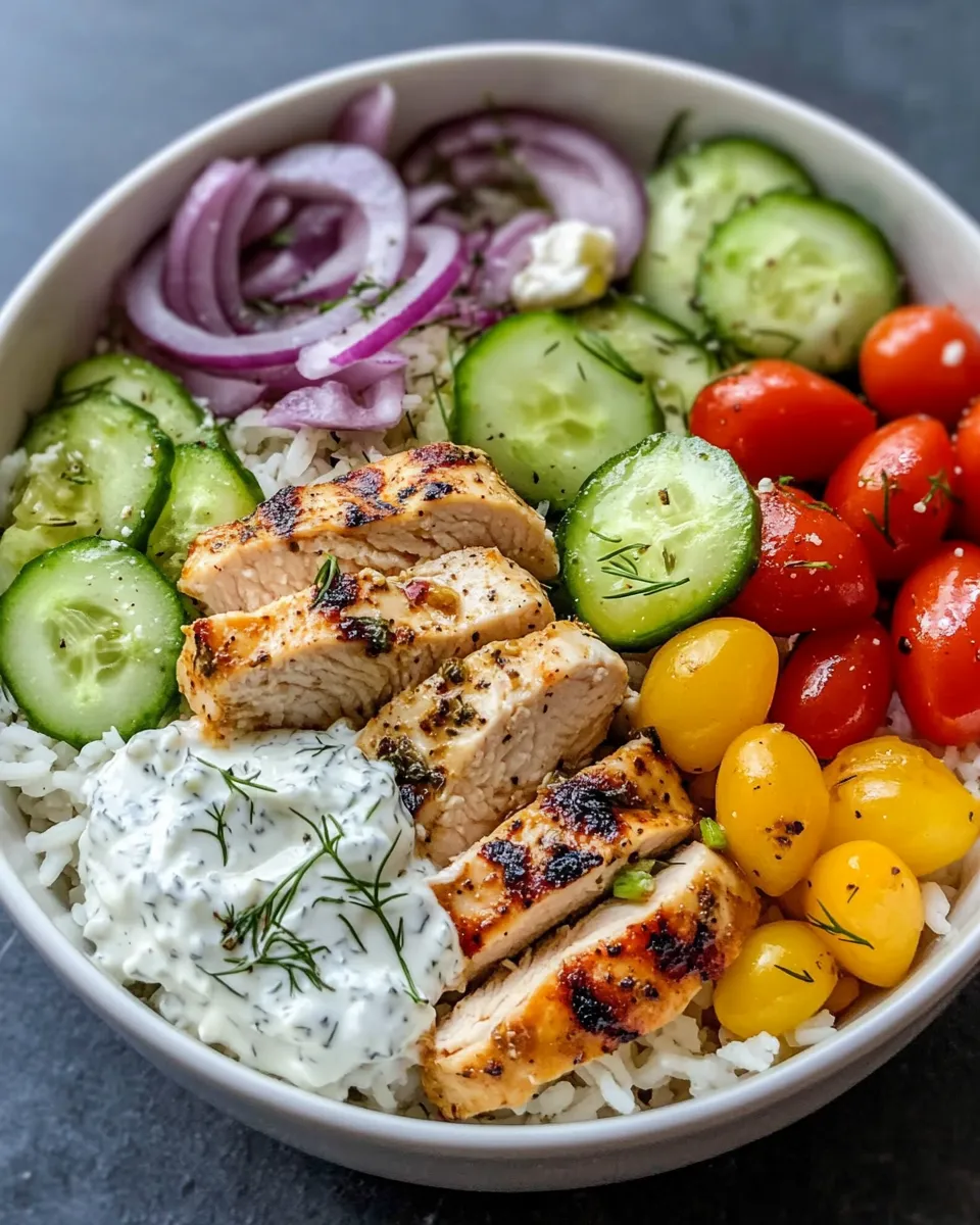Classic Greek Chicken Bowls with Tzatziki & Rice dish photo