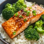 Homemade Honey-Garlic Salmon Rice Bowls with Broccoli photo