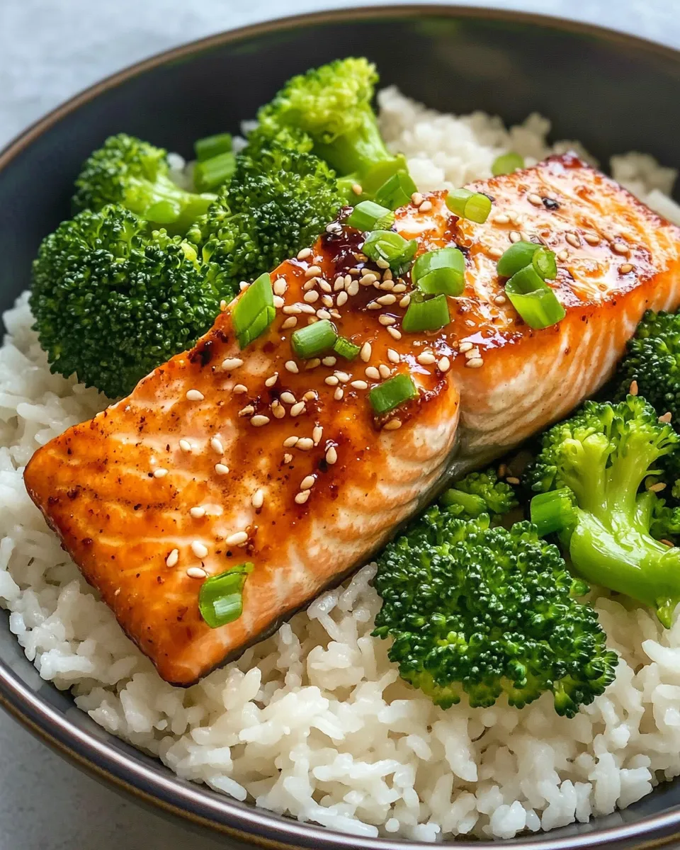 Homemade Honey-Garlic Salmon Rice Bowls with Broccoli photo