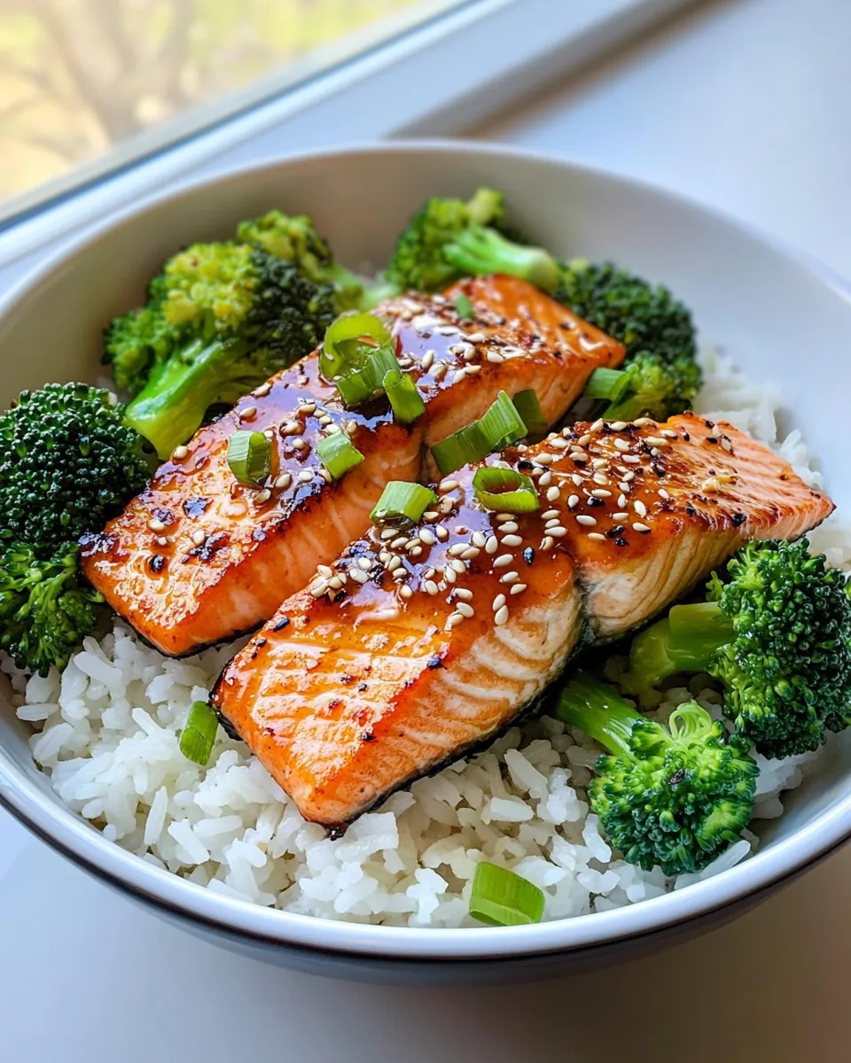 Easy Honey-Garlic Salmon Rice Bowls with Broccoli recipe photo