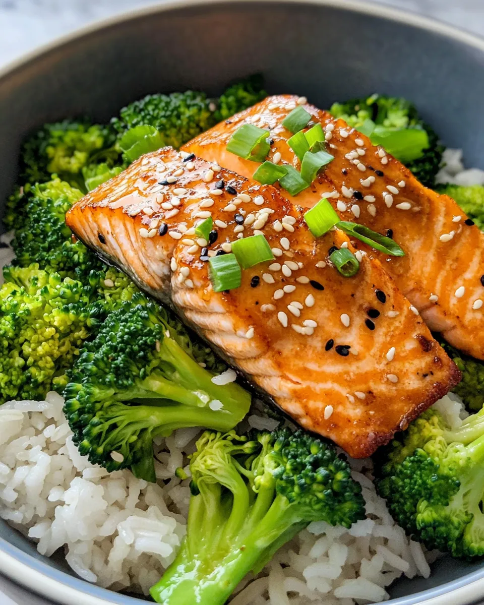 Delicious Honey Garlic Salmon Rice Bowls with Broccoli photo