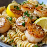 Homemade Lemon Garlic Butter Scallops over Fusilli recipe photo