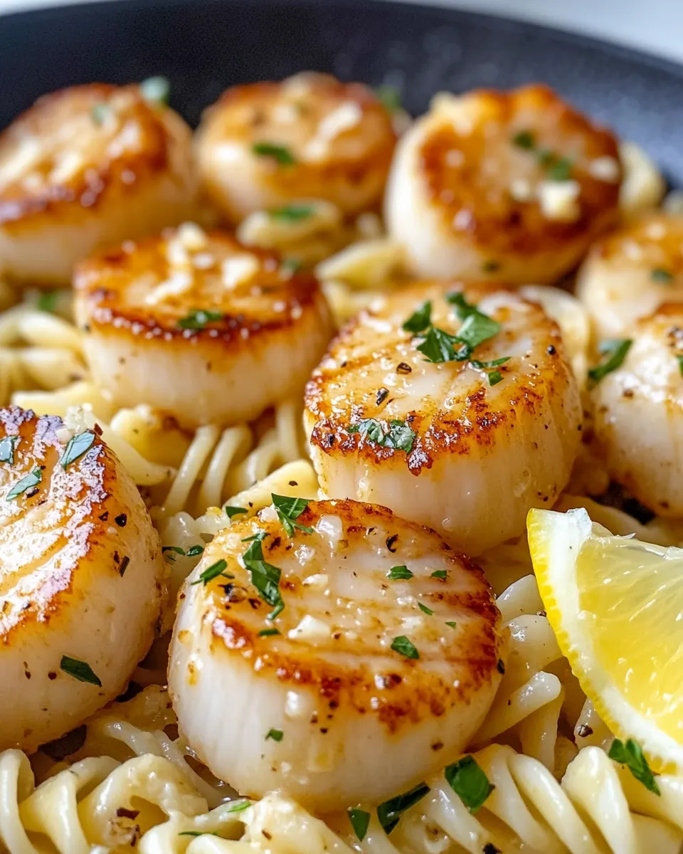 Classic Lemon Garlic Butter Scallops over Fusilli dish photo