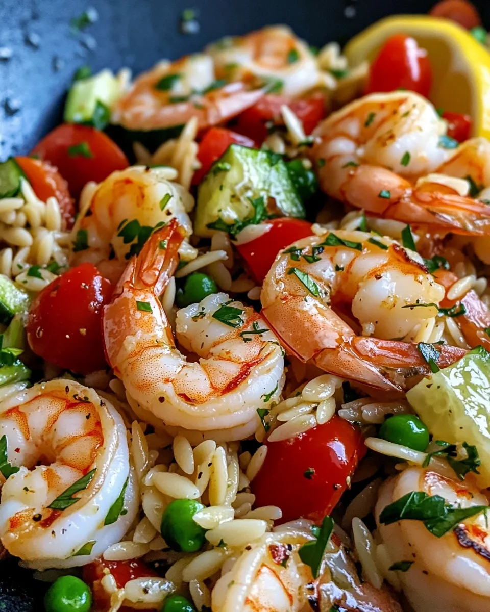 Easy Lemon Garlic Shrimp & Orzo Primavera food shot