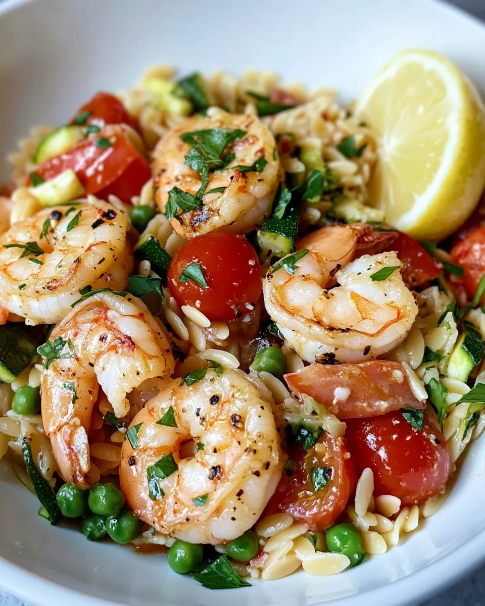 Delicious Lemon Garlic Shrimp & Orzo Primavera plate image