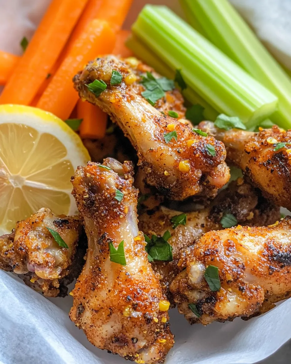Delicious Lemon Pepper Chicken Wings & Carrot-Celery Sticks photo