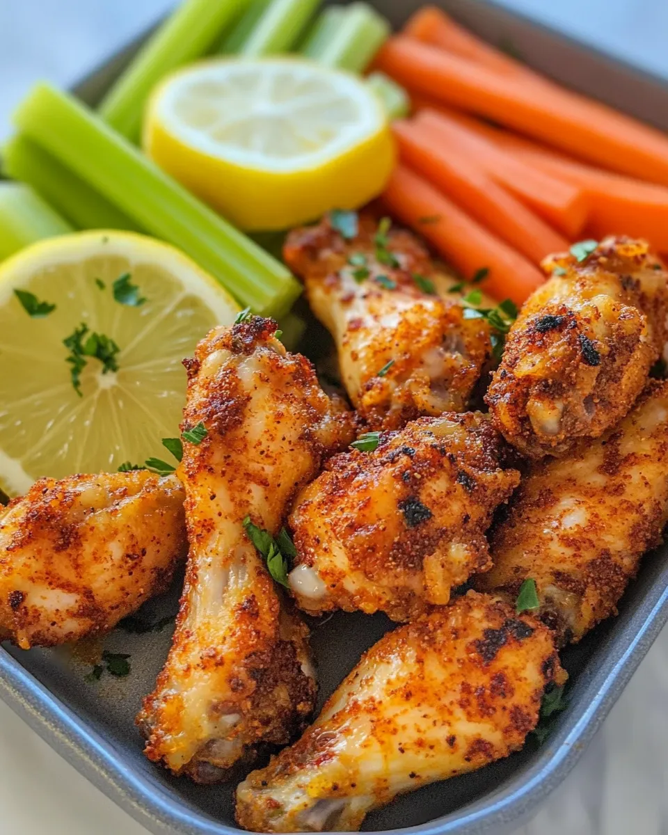 Healthy Lemon Pepper Chicken Wings & Carrot-Celery Sticks image
