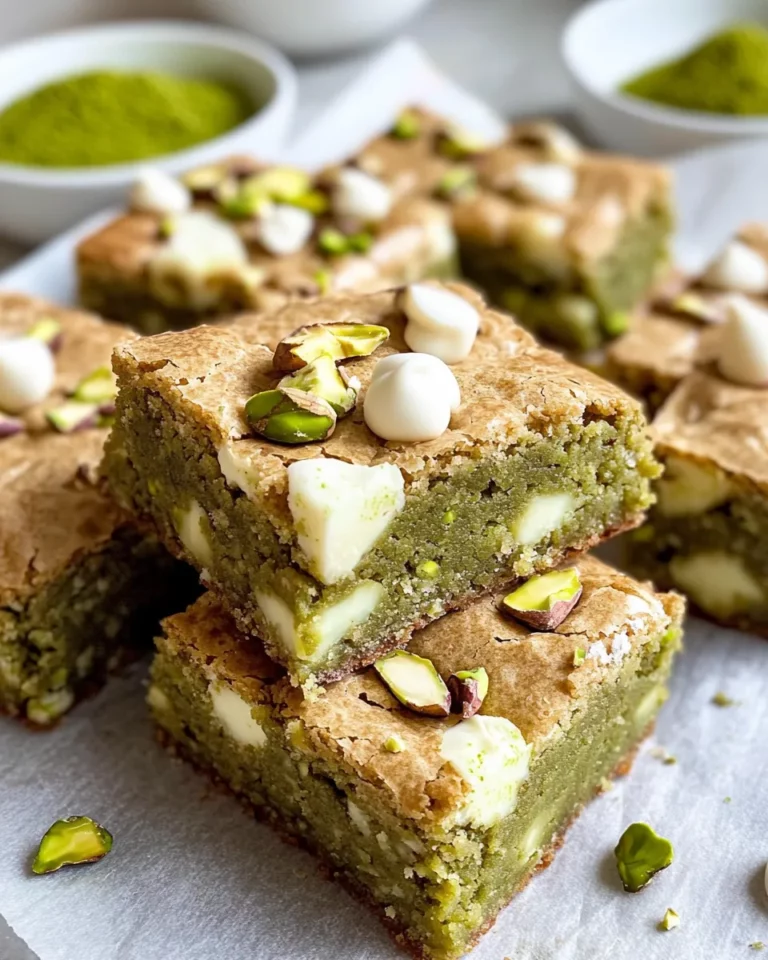 Homemade Matcha White Chocolate Blondies with Pistachios photo