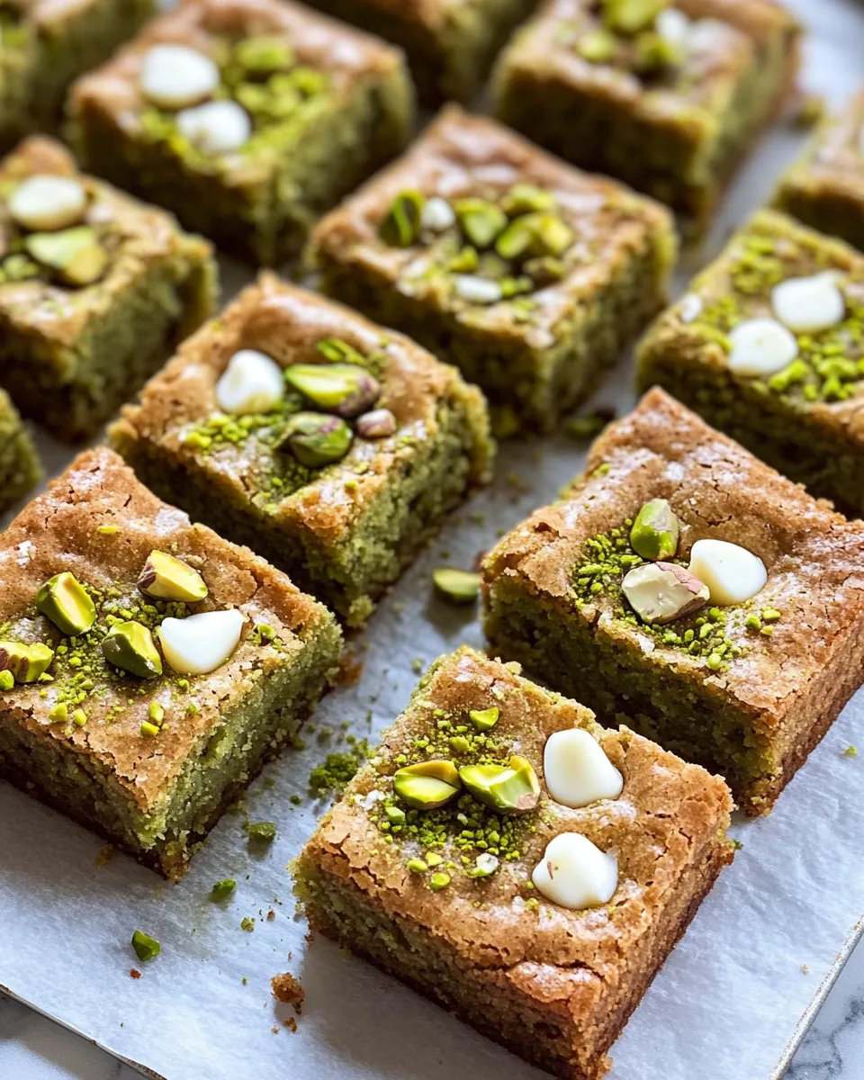 Delicious Matcha White Chocolate Blondies with Pistachios recipe image