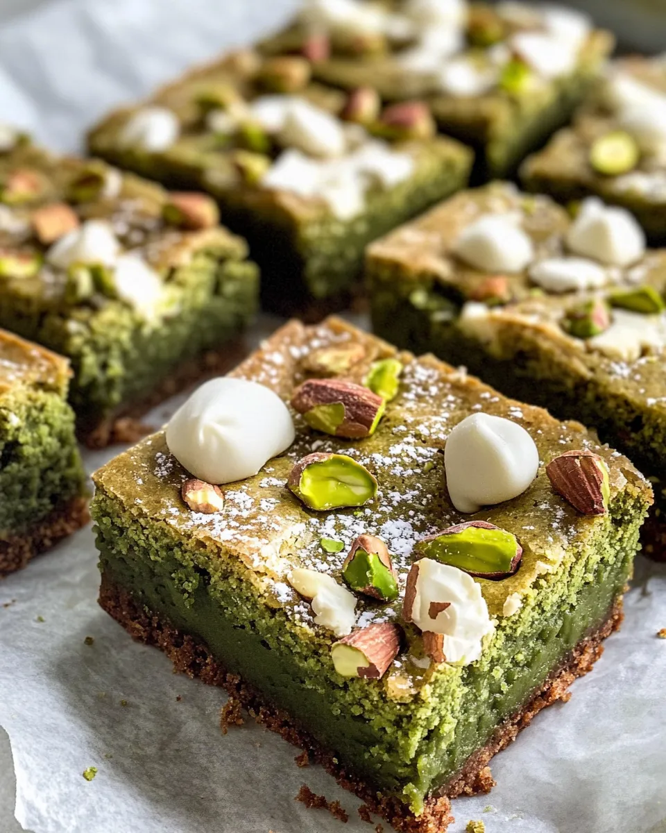 Best Matcha White Chocolate Blondies with Pistachios food shot