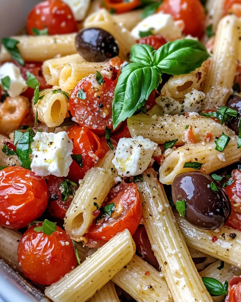 Homemade Mediterranean Baked Feta Pasta with Olives photo