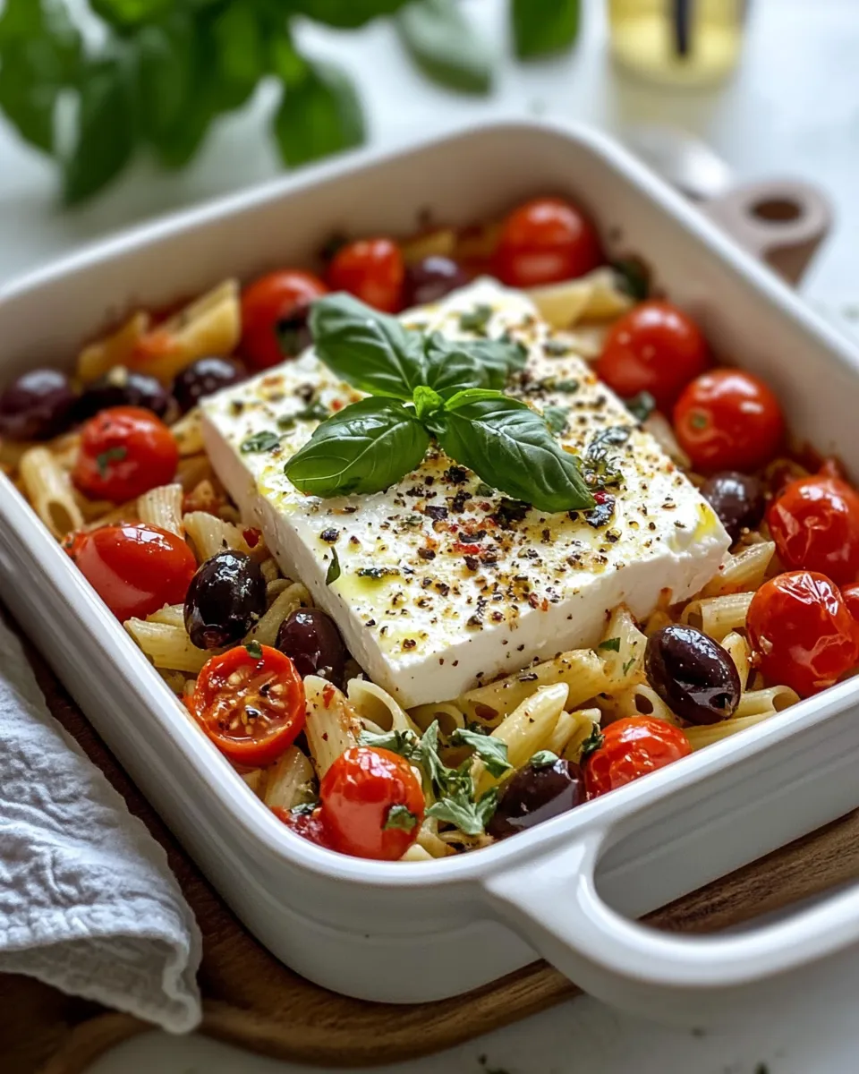 Delicious Mediterranean Baked Feta Pasta with Olives shot