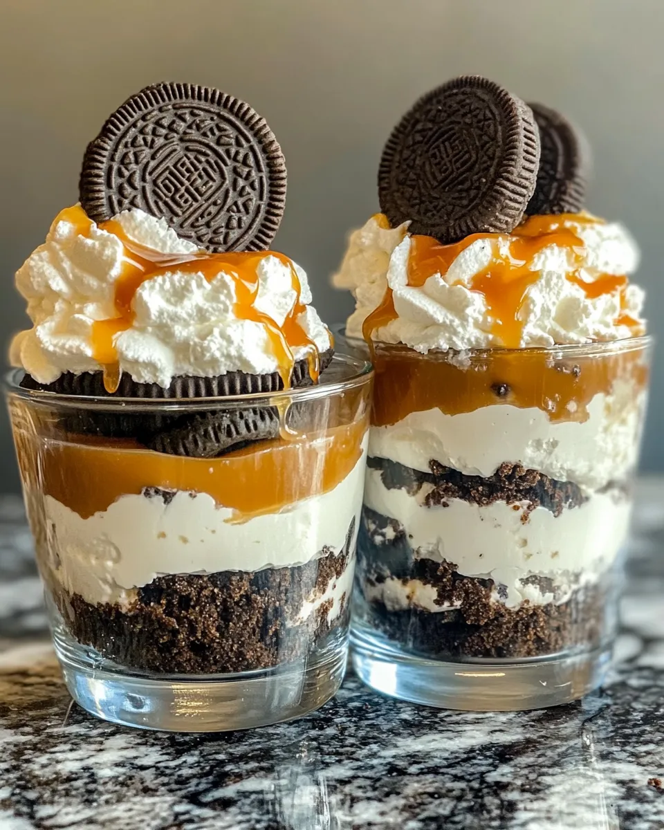 Classic No-Bake Oreo Cheesecake Parfaits with Caramel image