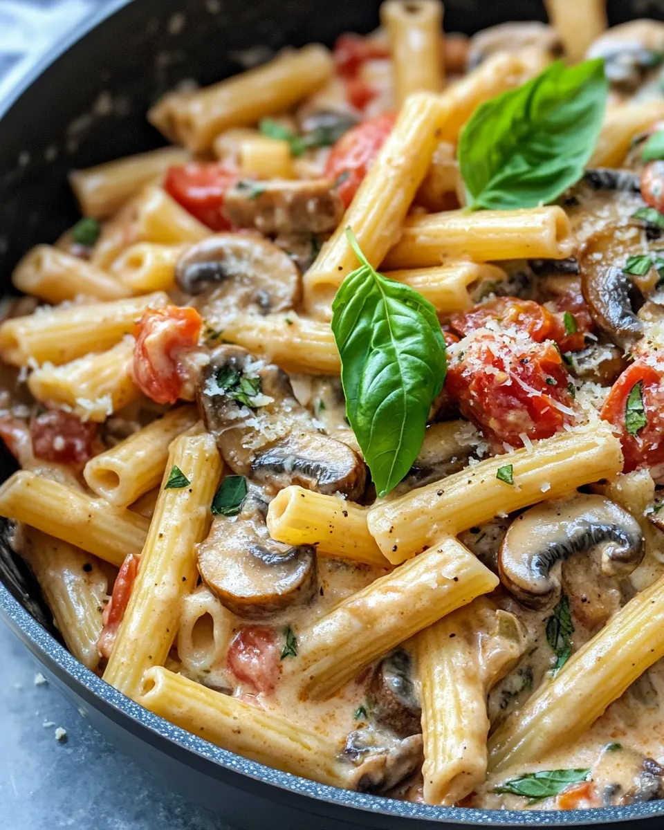 Delicious One-Pan Creamy Tomato Basil Pasta with Mushrooms dish photo