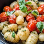 Homemade One-Pot Creamy Pesto Gnocchi with Roasted Tomatoes photo