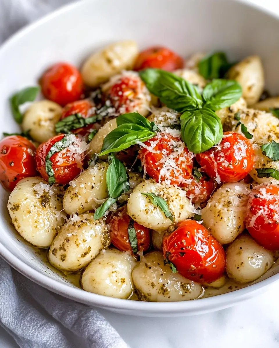 Easy One-Pot Creamy Pesto Gnocchi with Roasted Tomatoes recipe photo