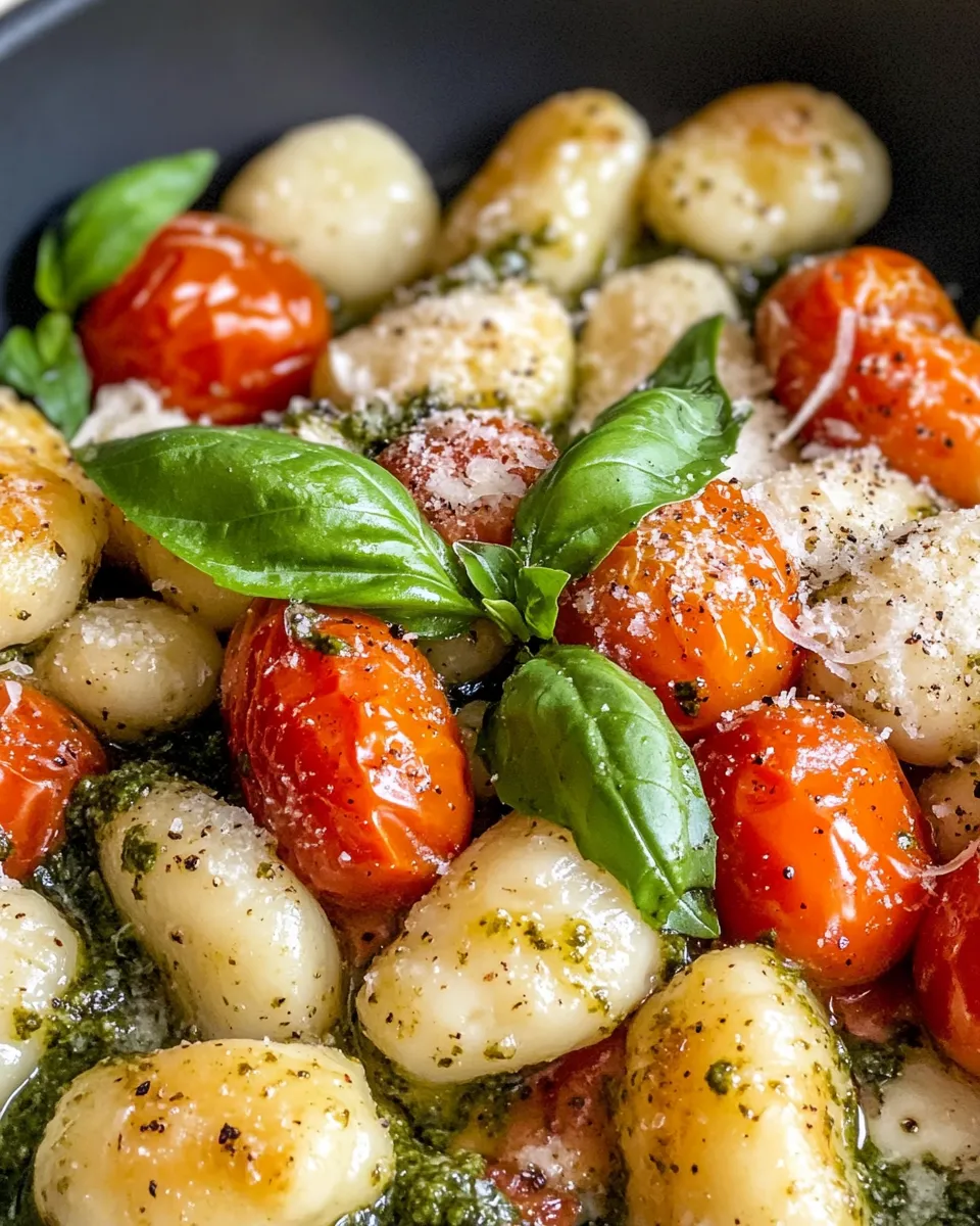 Delicious One-Pot Creamy Pesto Gnocchi with Roasted Tomatoes dish photo