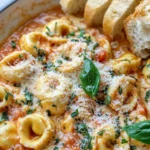 Homemade One-Pot Creamy Tomato Basil Tortellini with Garlic Bread photo