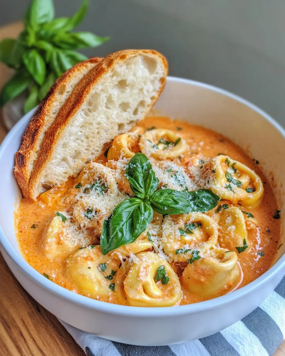 Easy One-Pot Creamy Tomato Basil Tortellini with Garlic Bread recipe image