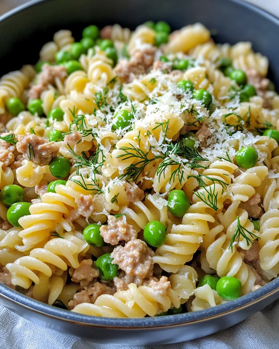 Easy One-Pot Lemon Dill Turkey Pasta with Peas food shot